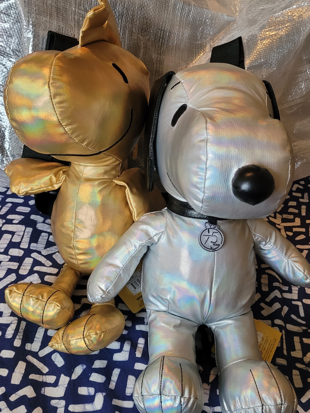 Kohl's Holographic Gold & Silver Snoopy and Woodstock Plush Toys